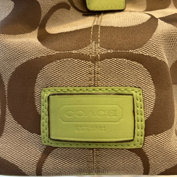 COACH signature beige fabric and lime green stripe bag, EUC - Picture 6 of 16